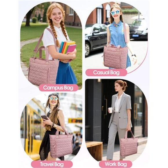 Quilted Puffer Tote Bag with Stanley Cup Holder Work Travel Carry On Purse - Picture 6 of 8